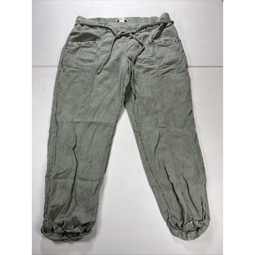 C&C California Linen Pants Rope Belt Pockets Elastic Green Baggy Women's XL